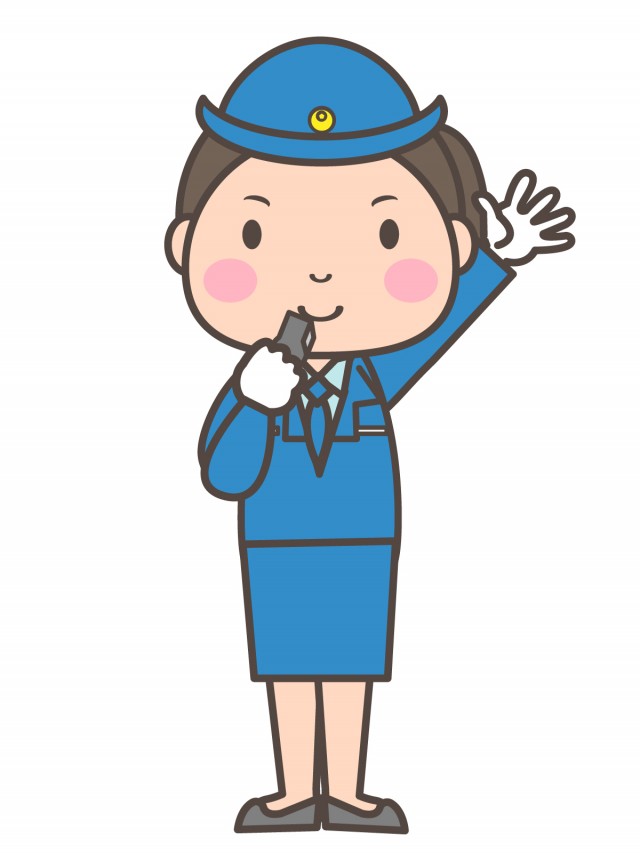 ホイッスルを鳴らす女性警備員 無料イラスト素材 素材ラボ