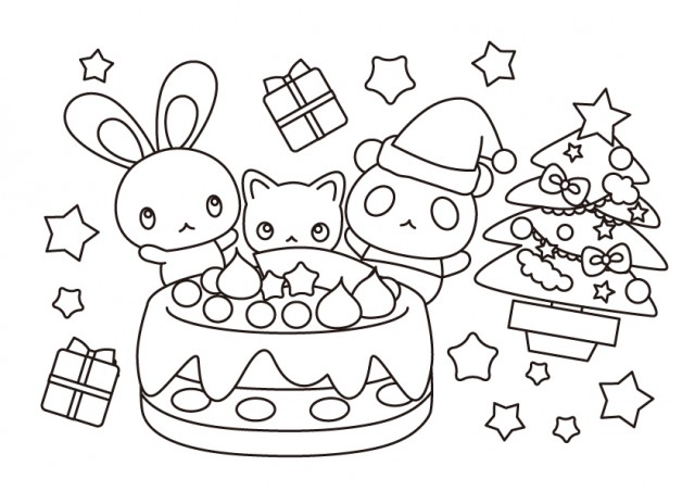クリスマスケーキ うさぎ パンダ 猫の塗り絵 無料イラスト素材 素材ラボ