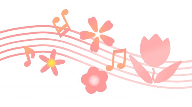 音符とチューリップの春ライン 無料イラスト素材 素材ラボ