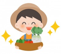 野菜を持つ農家の…