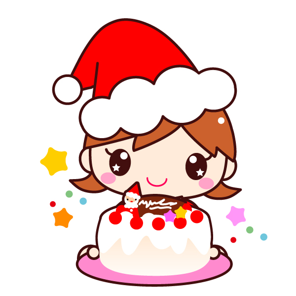 サンタの帽子をかぶった女の子とクリスマスケーキのイラスト 無料イラスト素材 素材ラボ