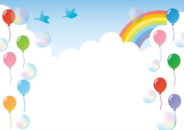 風船と虹のフレーム 無料イラスト素材 素材ラボ