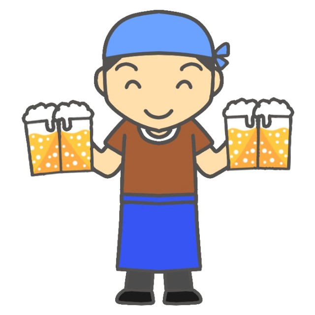 笑顔でビールジョッキを持つ居酒屋店員のイラスト 無料イラスト素材 素材ラボ