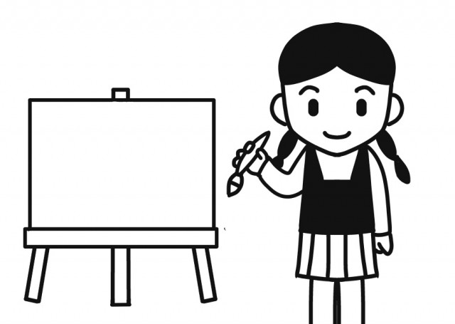 女子児童とキャンバスイラスト 無料イラスト素材 素材ラボ