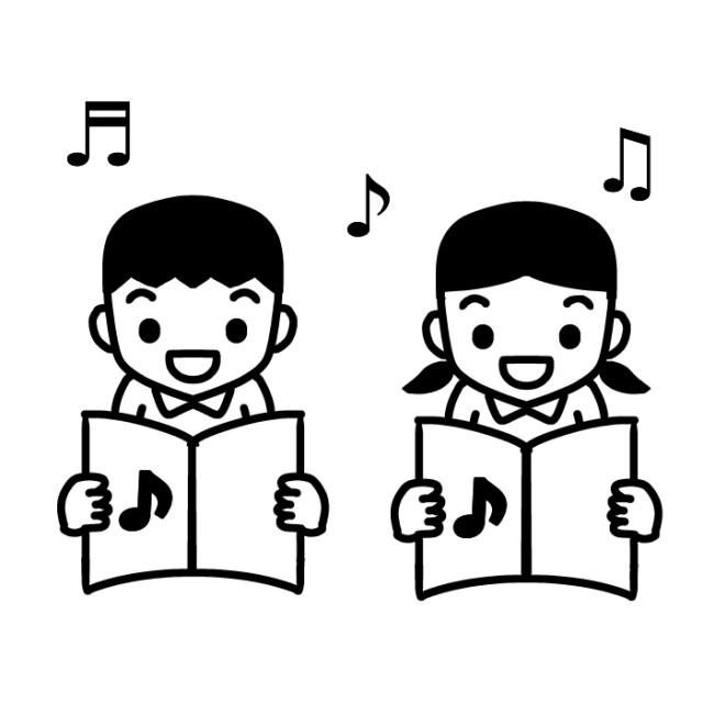 音楽の合唱をする児童2人のイラスト 無料イラスト素材 素材ラボ