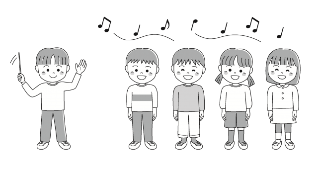 子供の合唱 指揮者と歌う子供たち 長袖 無料イラスト素材 素材ラボ