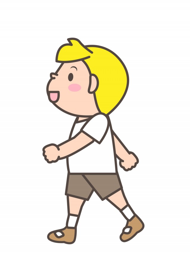 プリント用イラスト 半袖の服を着た歩く金髪の男の子 無料イラスト素材 素材ラボ