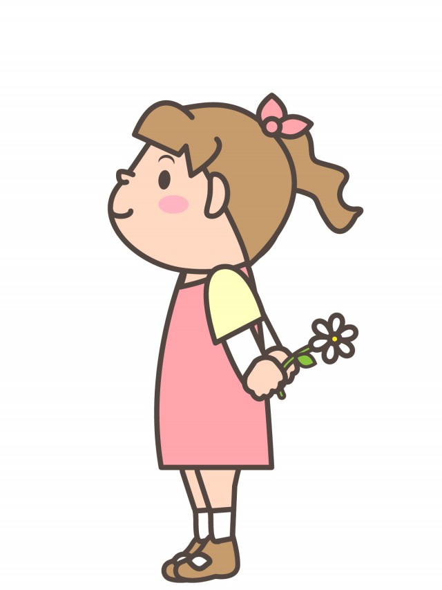 プリント用イラスト 後ろに花を持つポニーテールの女の子 無料イラスト素材 素材ラボ