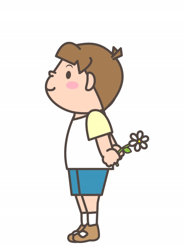 プリント用イラスト 後ろに花を持つ男の子 無料イラスト素材 素材ラボ