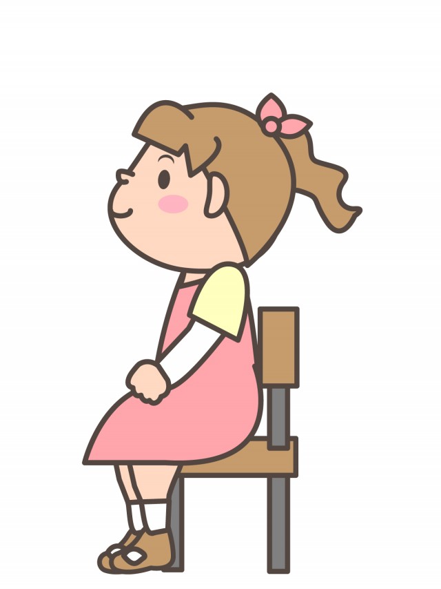プリント用イラスト 椅子に座るポニーテールの女の子 無料イラスト素材 素材ラボ