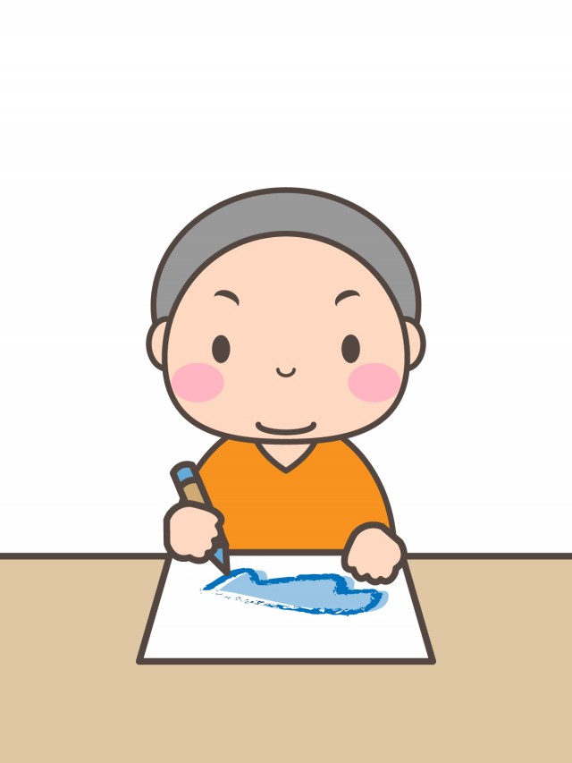 プリント用イラスト 机の上でお絵描きする男の子 無料イラスト素材 素材ラボ