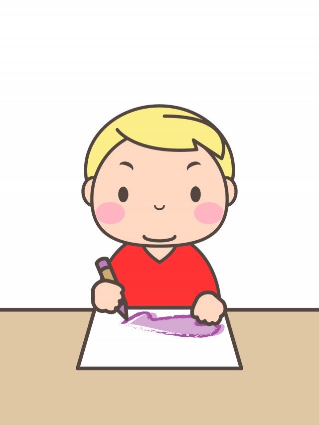 プリント用イラスト クレヨンでお絵描きをする男の子 無料イラスト素材 素材ラボ