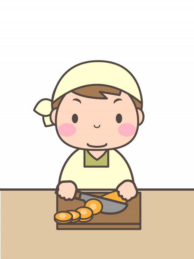 プリント 調理実習 包丁で食材を切る男の子 無料イラスト素材 素材ラボ