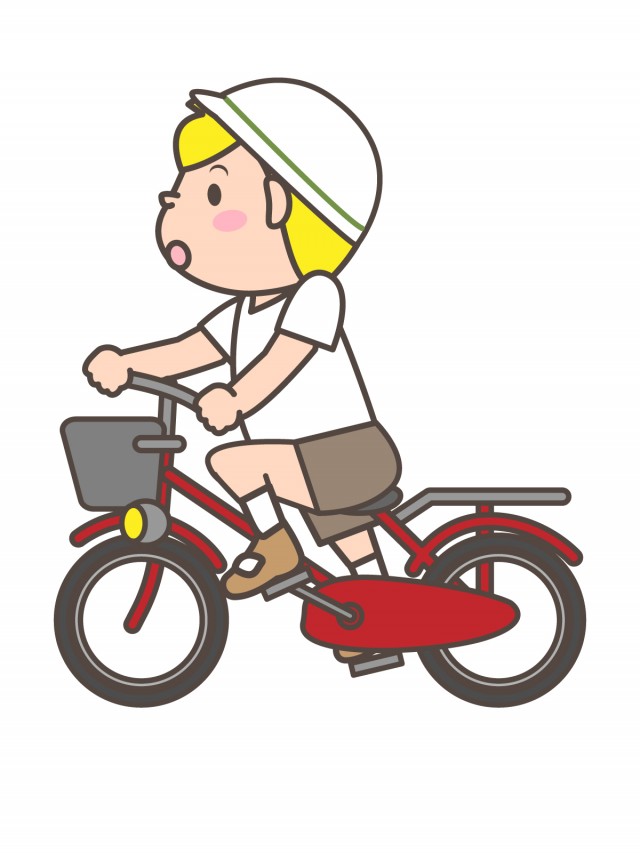 プリント用 カラー モノクロ 赤い自転車に乗る男の子 無料イラスト素材 素材ラボ