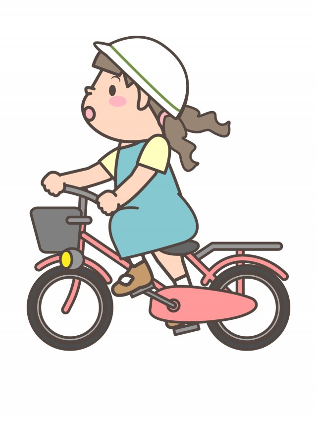 プリント用 カラー モノクロ ピンク色の自転車にのる女の子 無料イラスト素材 素材ラボ