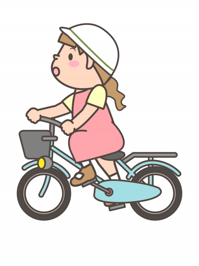 プリント用 カラー モノクロ 水色の自転車に乗る女の子 無料イラスト素材 素材ラボ