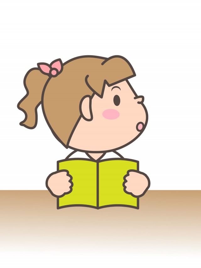 プリント用 カラー モノクロ 本を読みながら横が気になる女の子 無料イラスト素材 素材ラボ