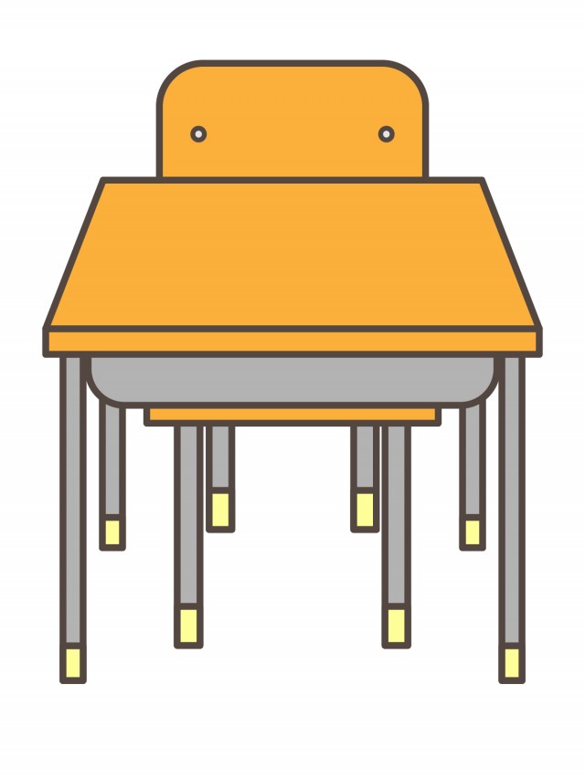 プリント用 カラー モノクロ 学校の机といす 前 無料イラスト