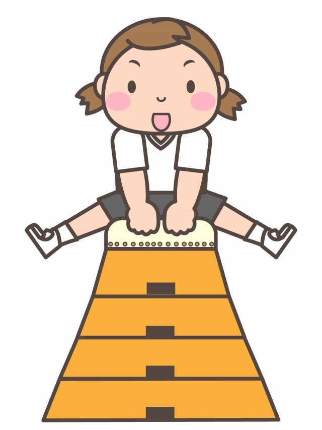 プリント カラー モノクロ 跳び箱を飛ぶ女の子 無料イラスト素材 素材ラボ