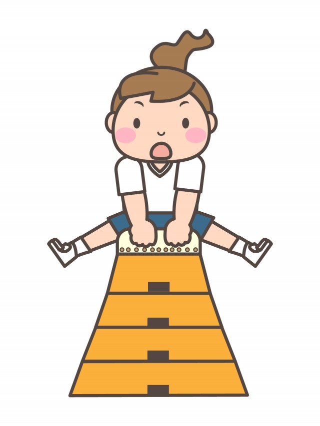 プリント カラー モノクロ 跳び箱を飛ぶポニーテールの女の子 無料イラスト素材 素材ラボ