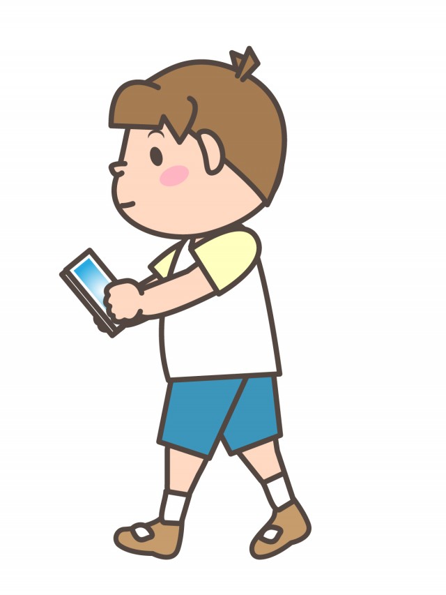 プリント 歩きスマホをする男の子 無料イラスト素材 素材ラボ