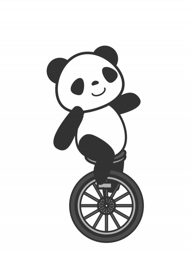 プリント カラー モノクロ 一輪車に乗るパンダ 無料イラスト素材 素材ラボ
