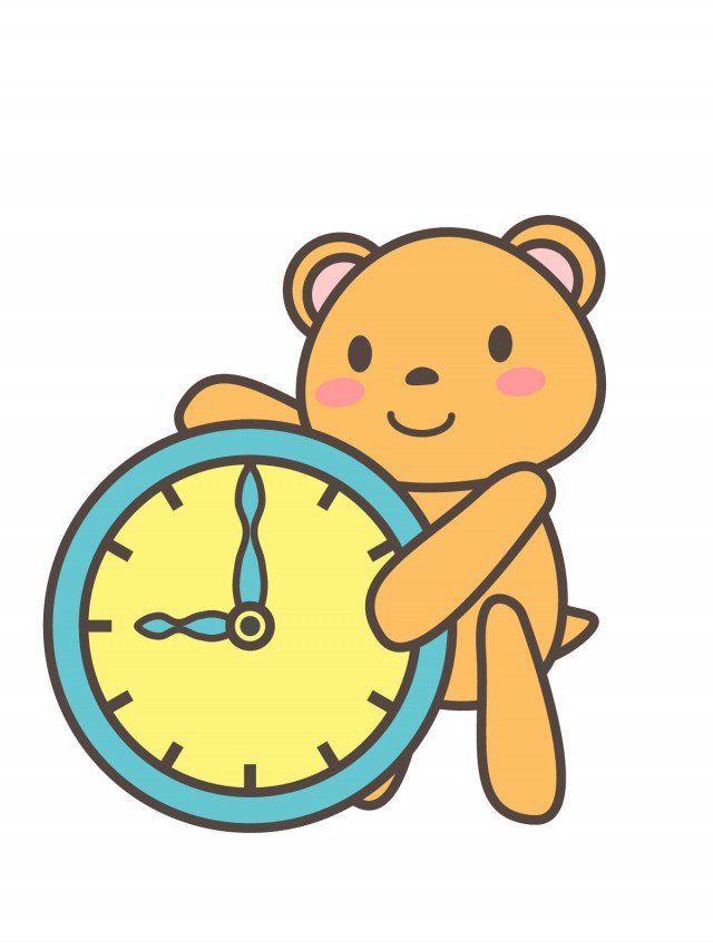 プリント カラー モノクロ 9時の時計を持つクマ 無料イラスト素材 素材ラボ