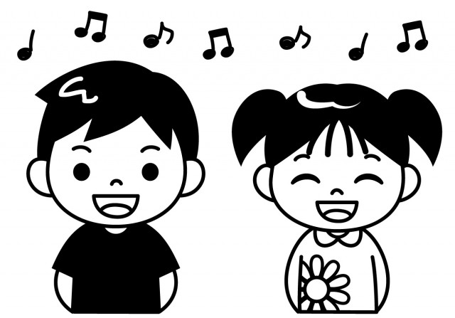 歌う子供のモノクロイラスト 無料イラスト素材 素材ラボ