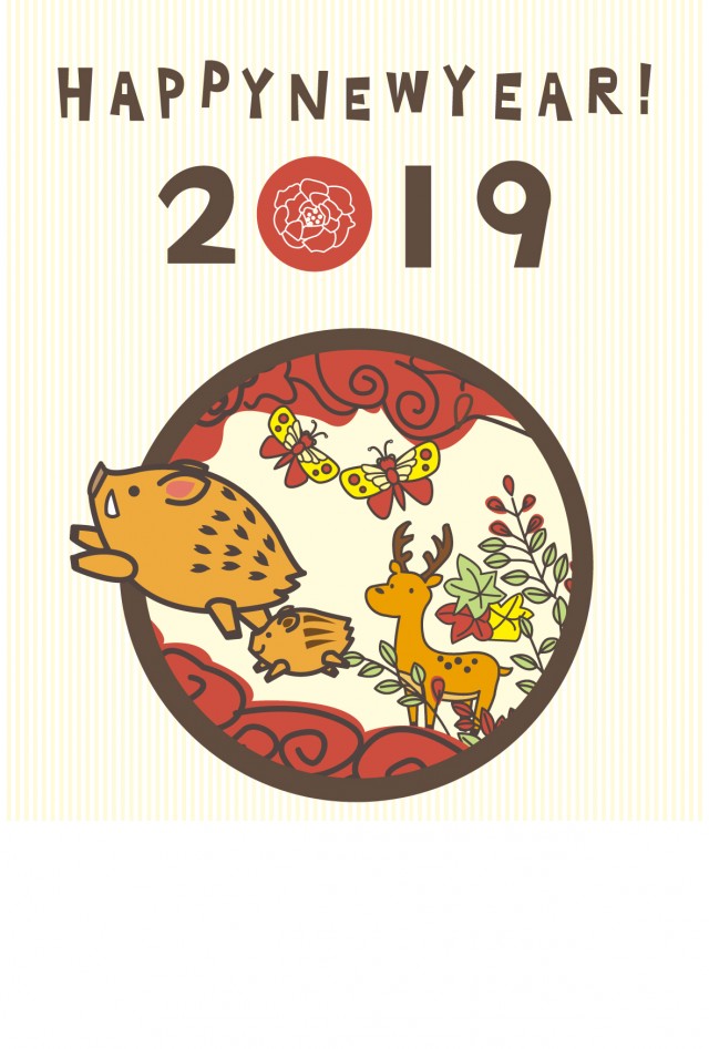 2019年 年賀状 猪鹿蝶の景色 円 無料イラスト素材 素材ラボ