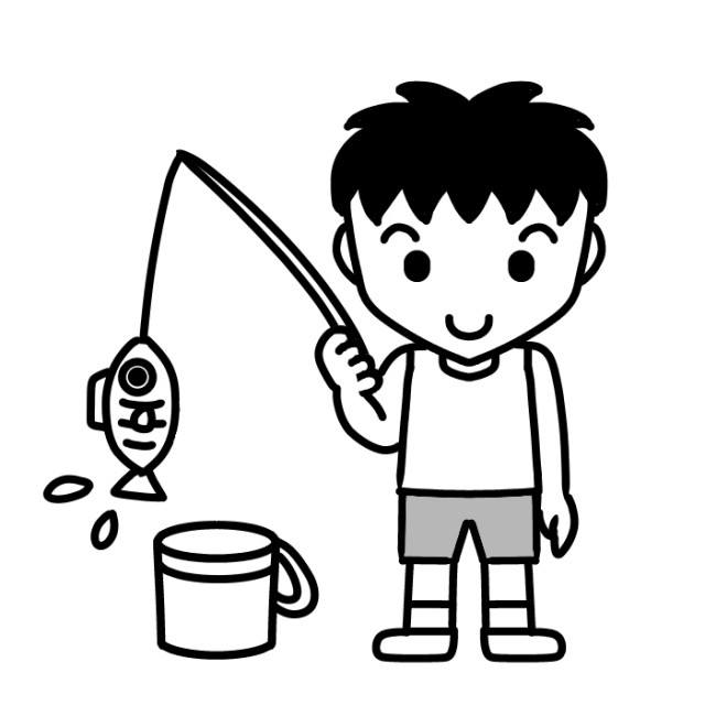 魚を釣った子供のイラスト 無料イラスト素材 素材ラボ