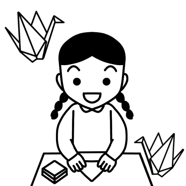 折り鶴を折る女児のイラスト 無料イラスト素材 素材ラボ