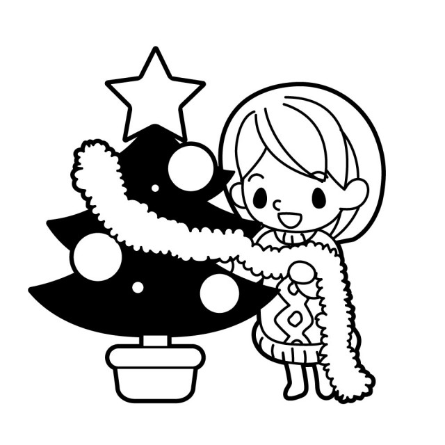 クリスマスツリーと女の子のイラスト 無料イラスト素材 素材ラボ