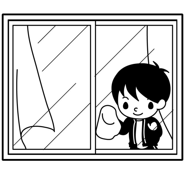 窓ふきをする男の子のイラスト 無料イラスト素材 素材ラボ