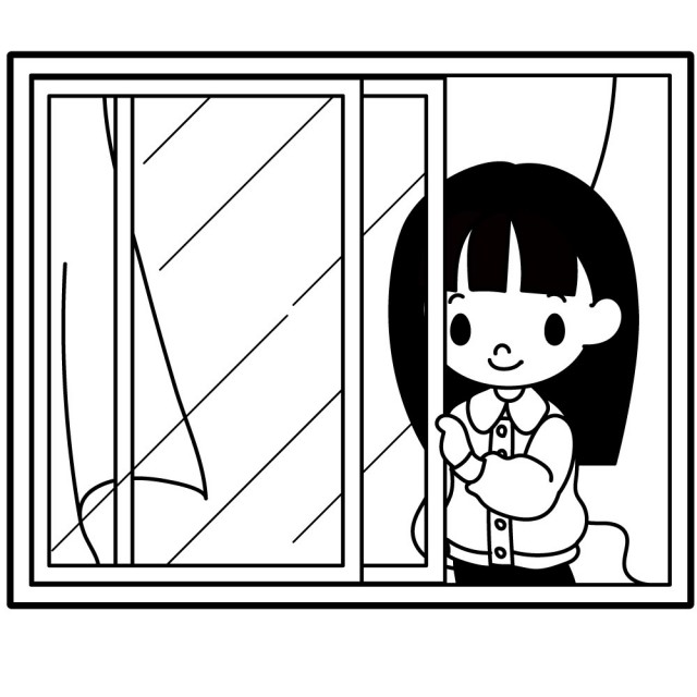 窓を空けて換気をする女の子のイラスト 無料イラスト素材 素材ラボ