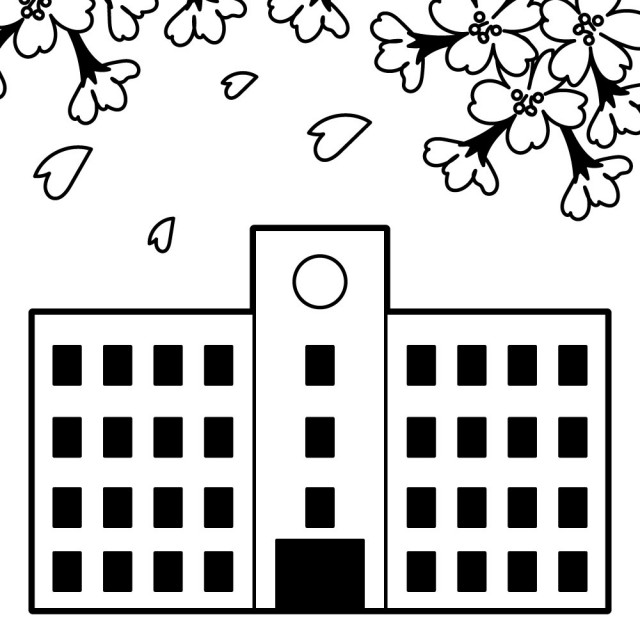 学校の校舎と桜のイラスト 無料イラスト素材 素材ラボ