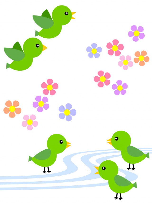 小鳥と花模様の背景イラスト可愛い壁紙素材 無料イラスト素材 素材ラボ