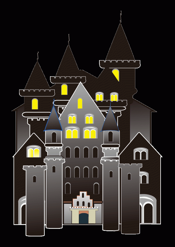 ハロウィン 黒いお城とお化け達 無料イラスト素材 素材ラボ