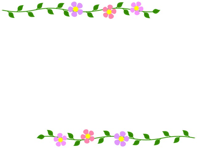 花模様と葉っぱのフレームかわいいシンプルな飾り枠 無料イラスト