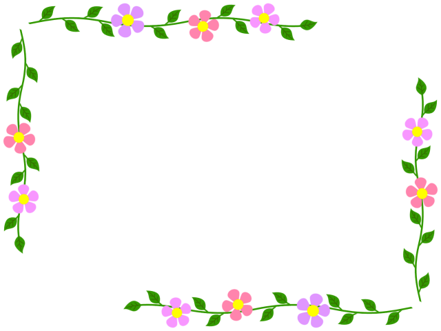 花模様と葉っぱのフレームかわいいシンプルな飾り枠 無料イラスト素材 素材ラボ