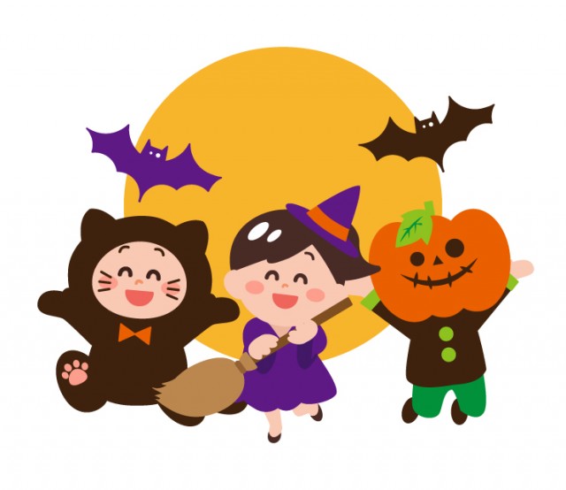 ハロウィンに仮装 黒猫 魔女 カボチャ頭 する子供達 無料イラスト素材 素材ラボ