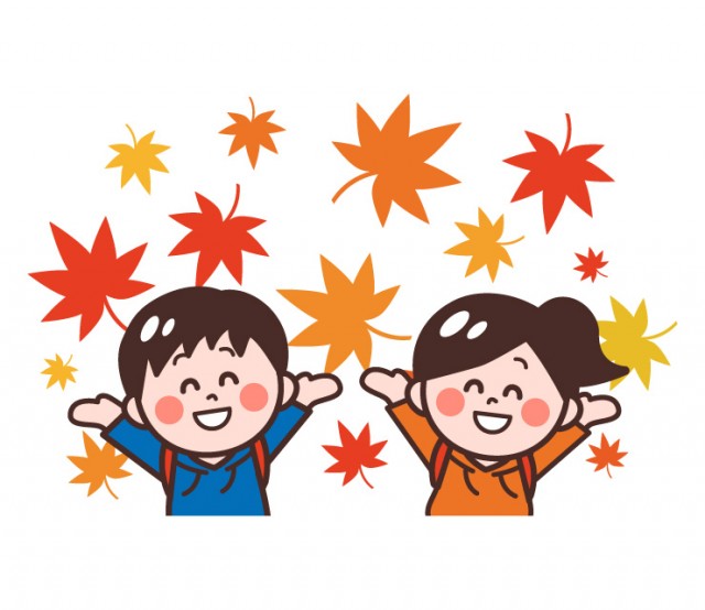 紅葉狩りに来た女の子男の子 上半身 無料イラスト素材 素材ラボ