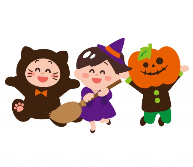 ハロウィンに仮装 黒猫 魔女 カボチャ頭 する子供達3人 無料イラスト素材 素材ラボ ハロウィンに仮装 黒猫 魔女 カボチャ頭 する子供達3人 無料イラスト素材 素材ラボ