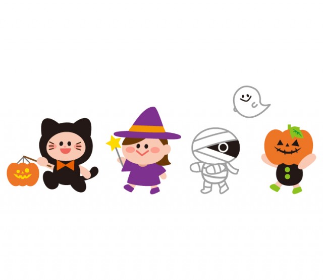 ハロウィンで仮装した子供の仮装行列 無料イラスト素材 素材ラボ