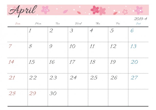19年カレンダー 季節イラスト入り 4月 桜 無料イラスト素材 素材ラボ