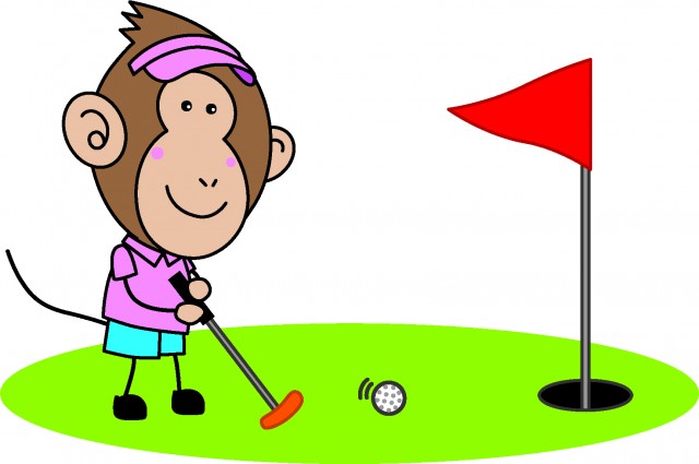 おさるさんゴルフをする 女の子 無料イラスト素材 素材ラボ
