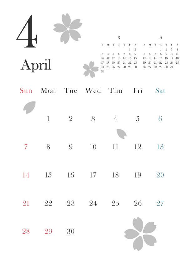 19年カレンダー 縦型 4月 桜 無料イラスト素材 素材ラボ