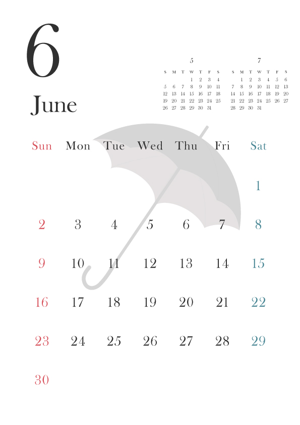 19年カレンダー 縦型 6月 傘 無料イラスト素材 素材ラボ