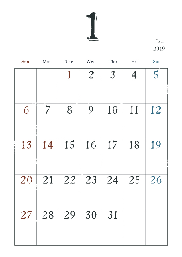 19年カレンダー シンプル 1月 ヴィンテージ風 無料イラスト素材 素材ラボ