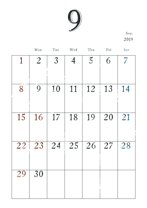 19年カレンダー シンプル 9月 ヴィンテージ風 無料イラスト素材 素材ラボ