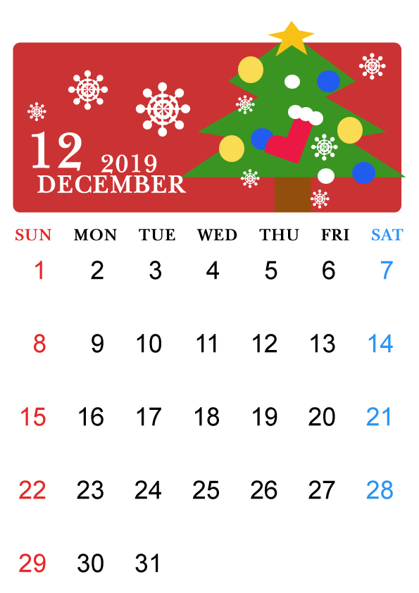 19年 12月 季節のカレンダー 無料イラスト素材 素材ラボ
